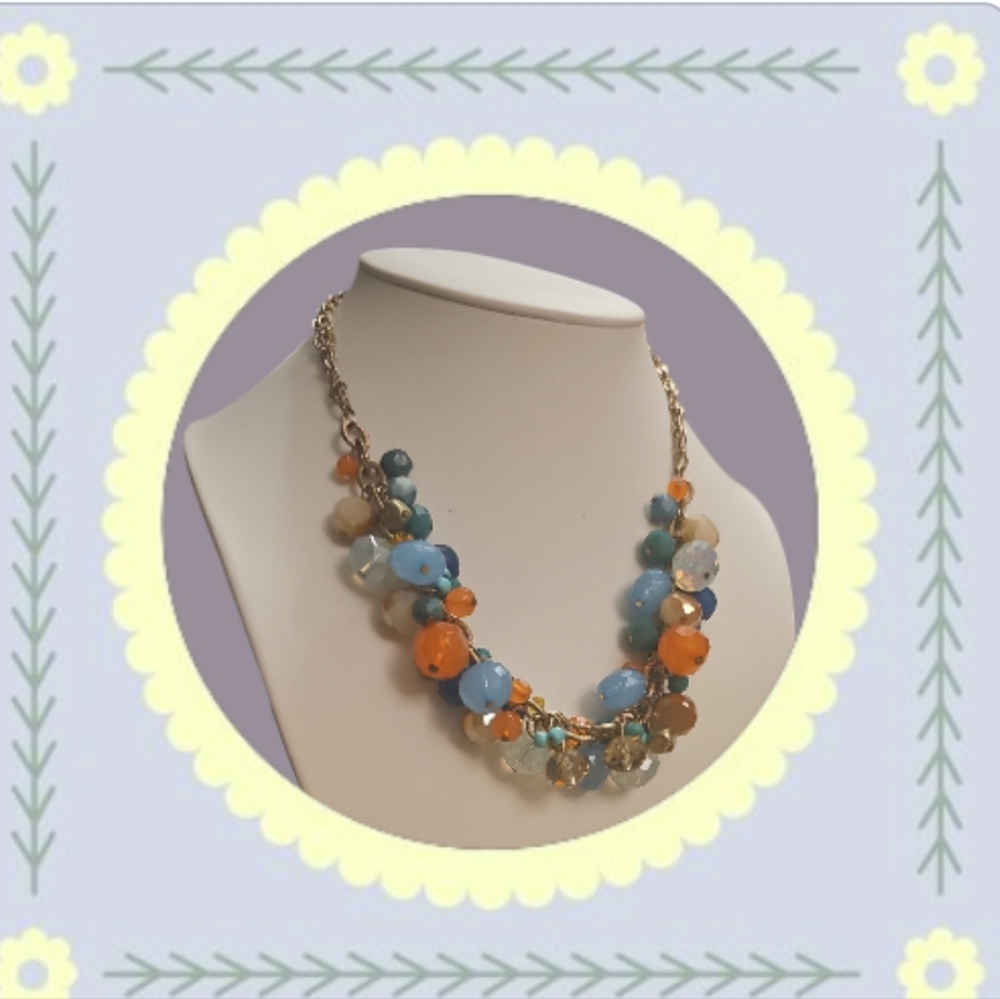 Vintage LOFT Julie Double Strand Multi Color Beaded Chain Necklace. - Picture 2 of 7